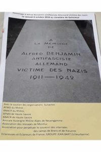 Hommage à Alfred Benjamin, antifasciste allemand victime des nazis